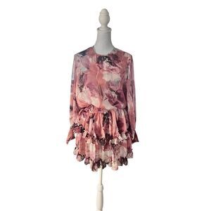 Misa Los Angeles Women's Pink Camila Floral Ruffle Tiered Blouson Dress XS NWT